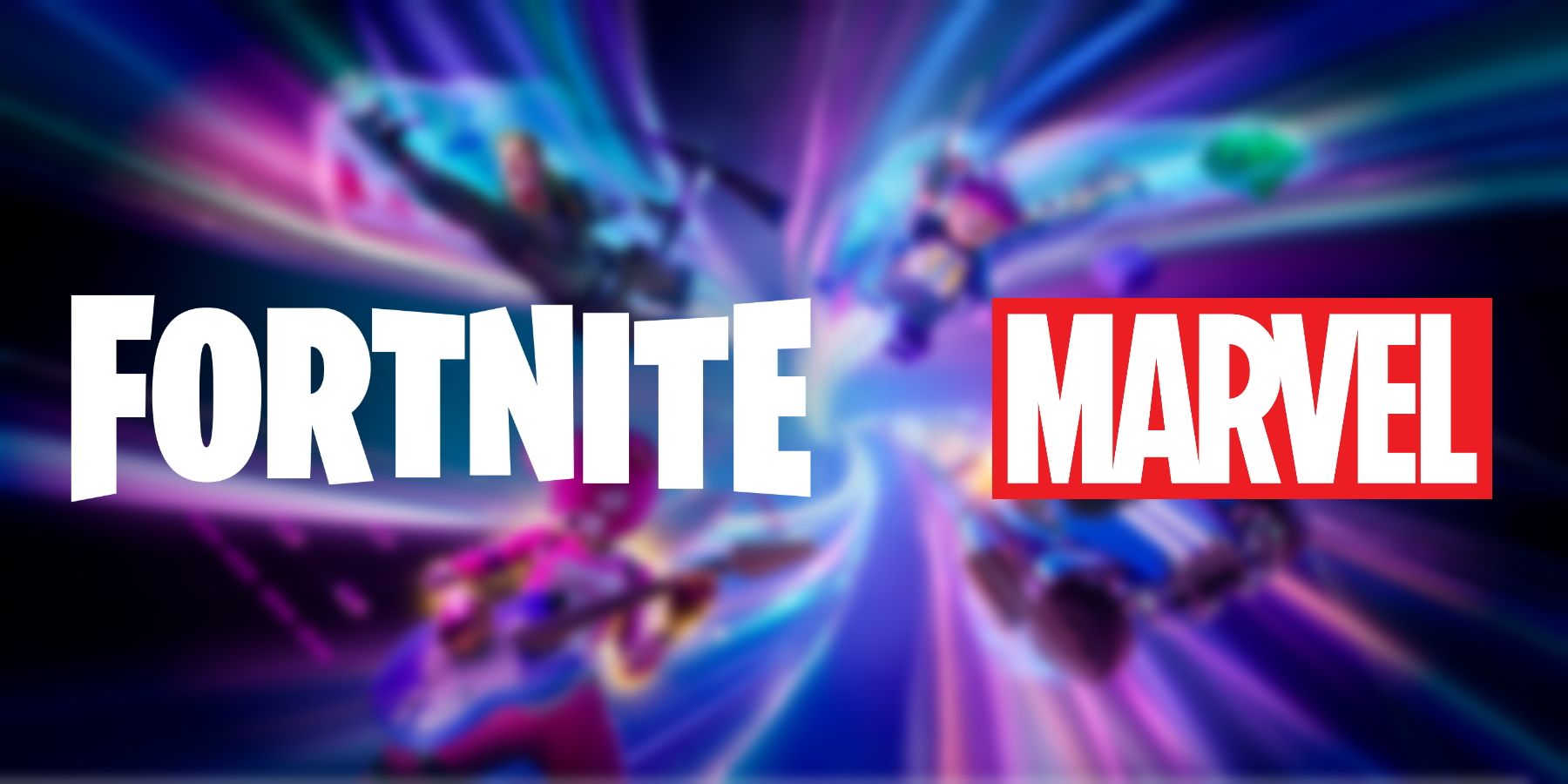 A blurred key visual for Fortnite, overlayed with the logos for Fortnite and Marvel.