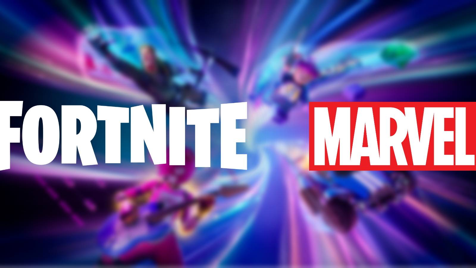 A blurred key visual for Fortnite, overlayed with the logos for Fortnite and Marvel.