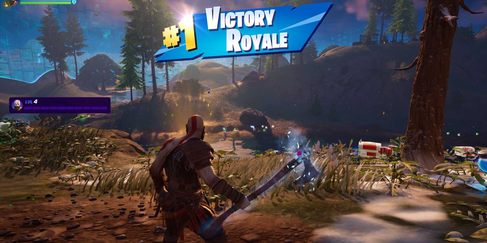 kratos winning a victory royale in fortnite