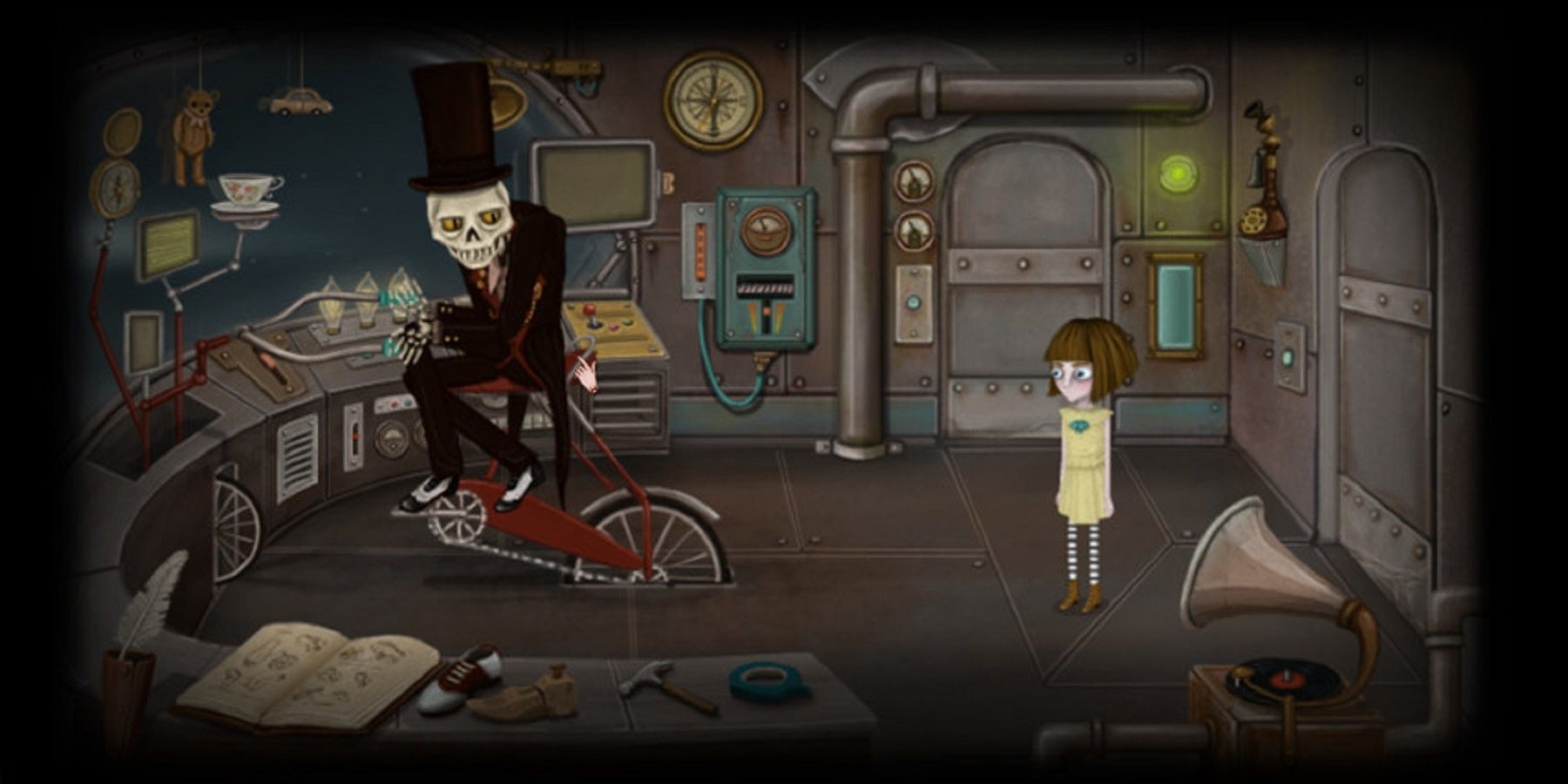 Fran Bow face to face with a strange creature