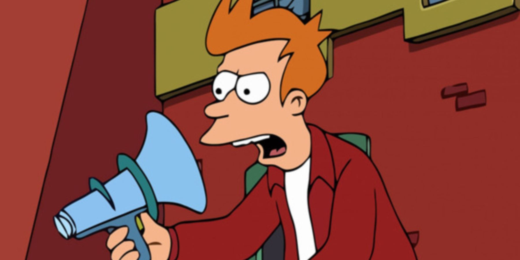 Fry talking into a megaphone on Futurama