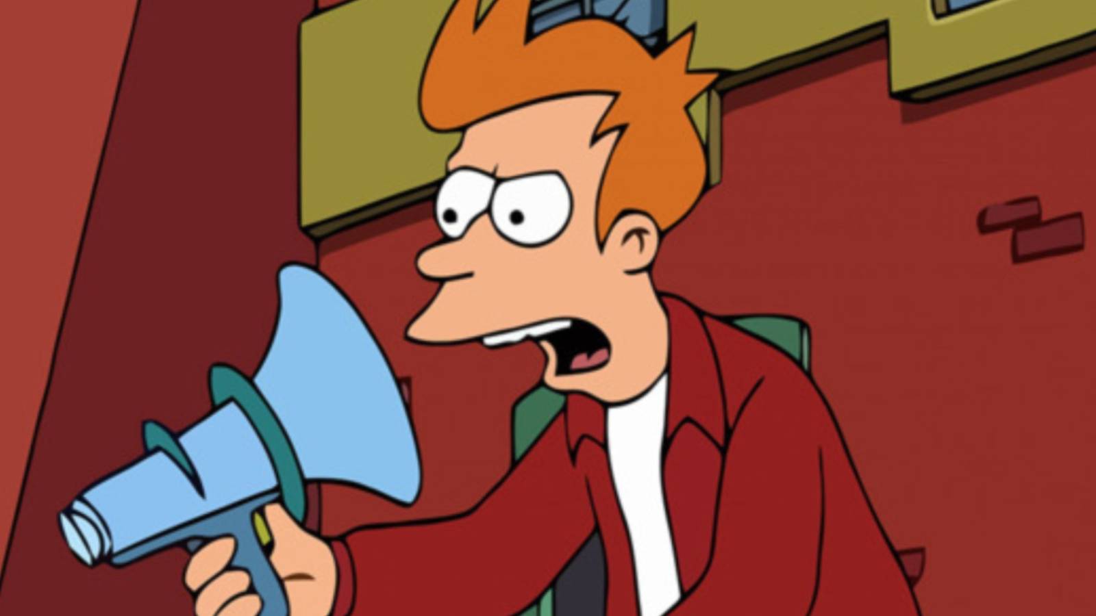 Fry talking into a megaphone on Futurama