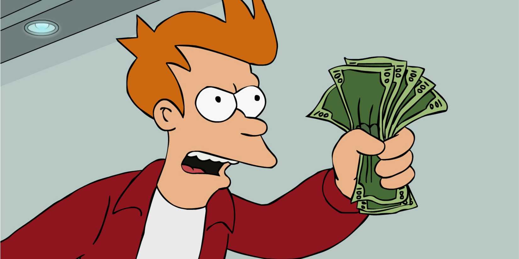 Fry holding money on Futurama