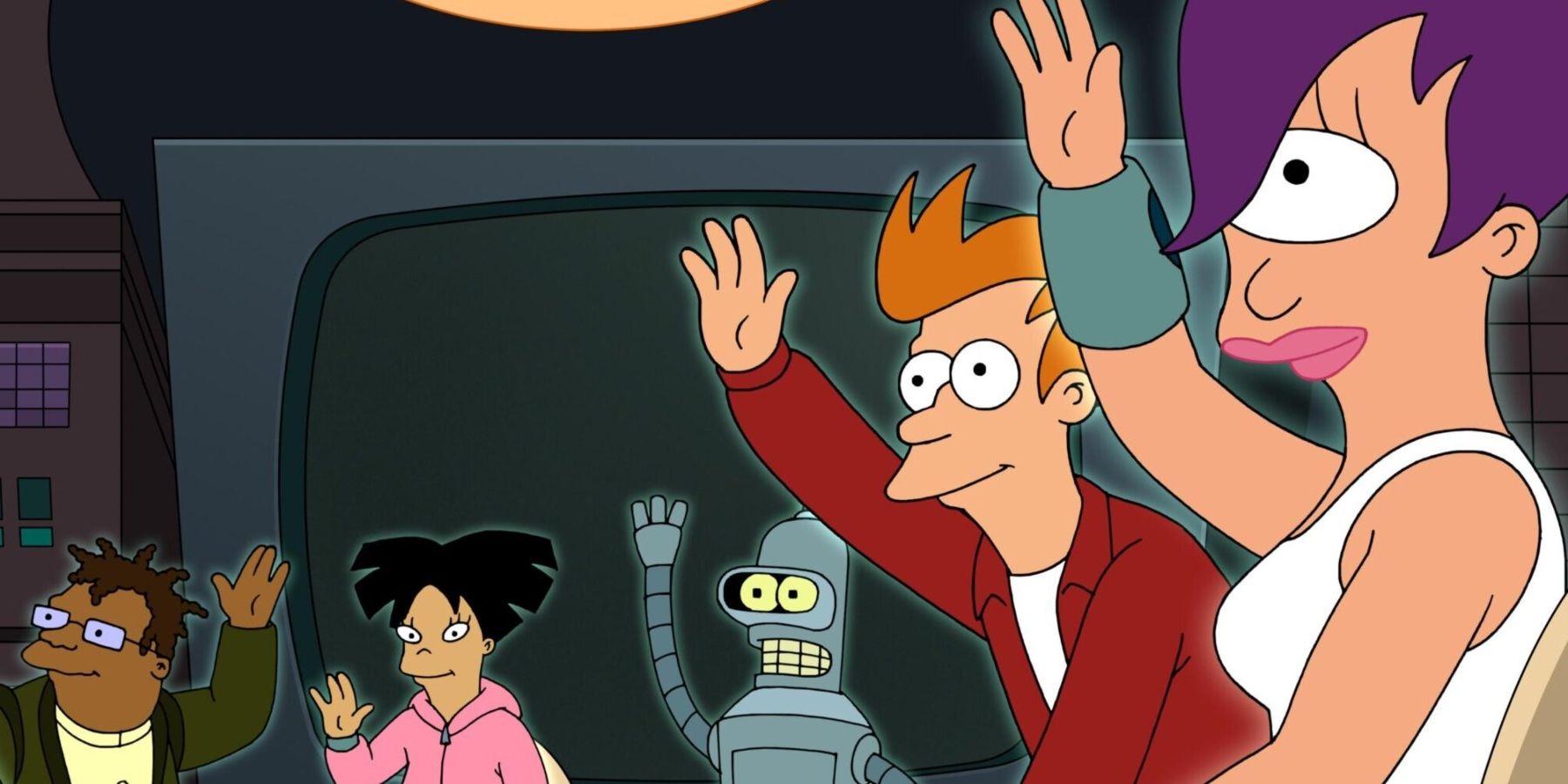The characters waving in the Futurama season 11 finale