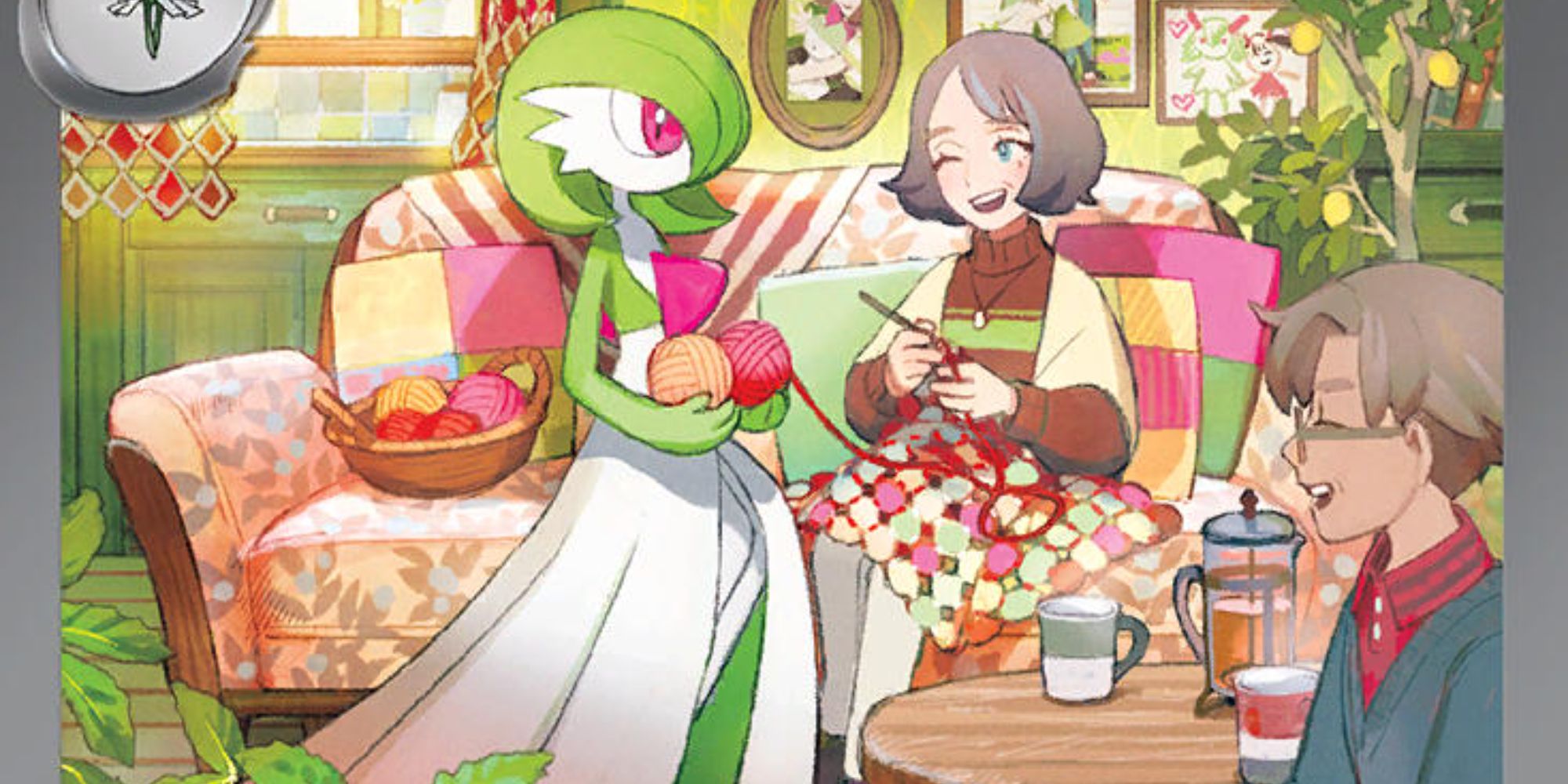 Gardevoir holding yarn for an old lady