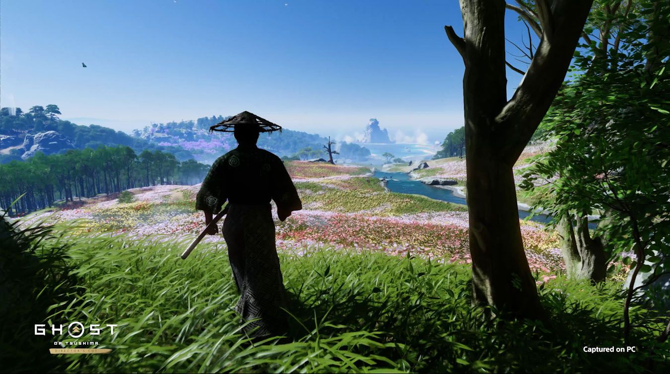 A screenshot of Jin Sakai standing in front of a grassy field in Ghost of Tsushima. - For better or worse, Ghost of Tsushima will arrive on PC in May this year