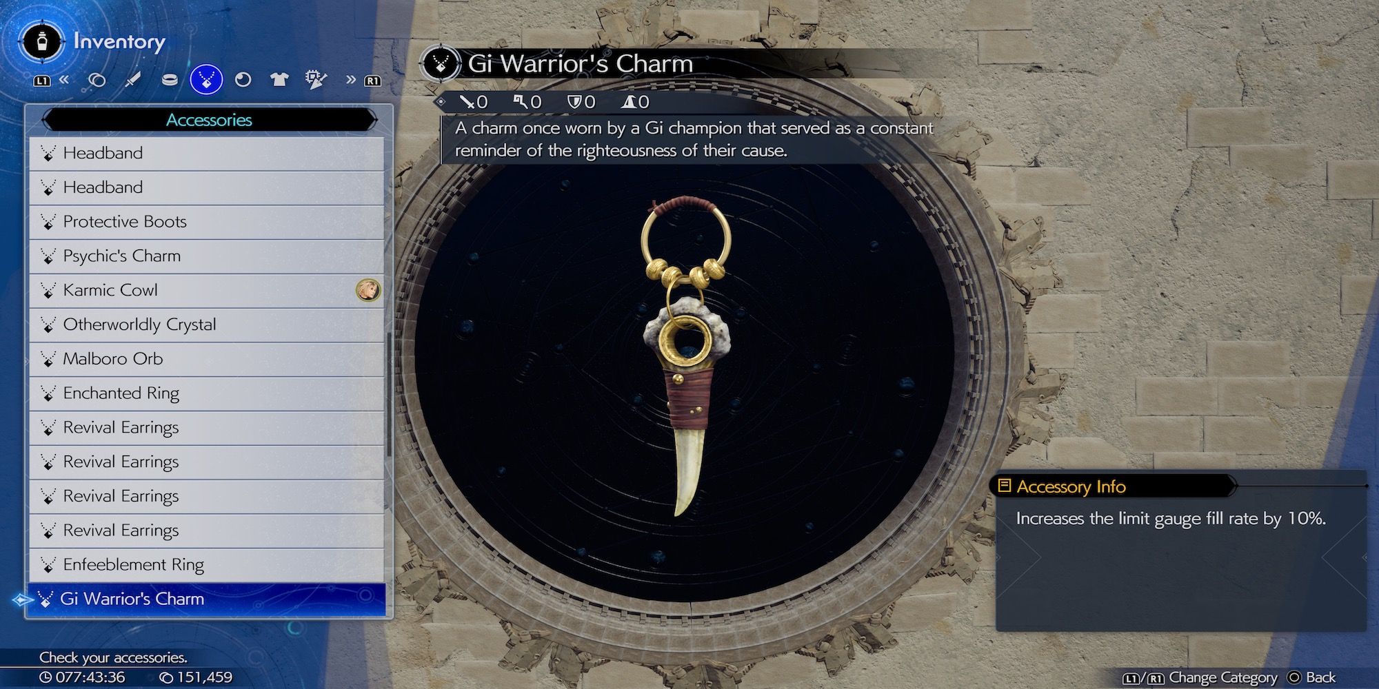 Gi Warrior’s Charm accessory in Final Fantasy 7 Rebirth