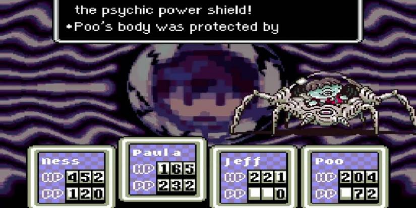 Ness's party fighting Giygas and Porky