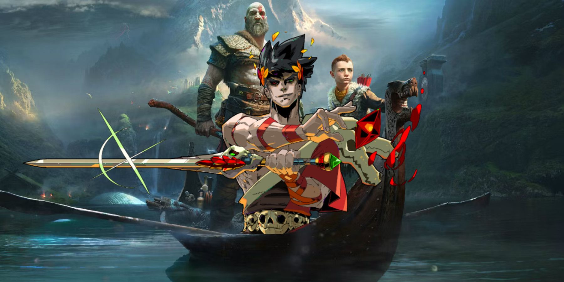 God of War Zagreus In Boat with Atreus and Kratos