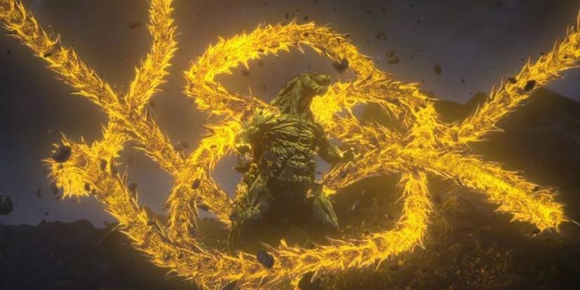 Godzilla Earth is restrained by Void Ghidorah.