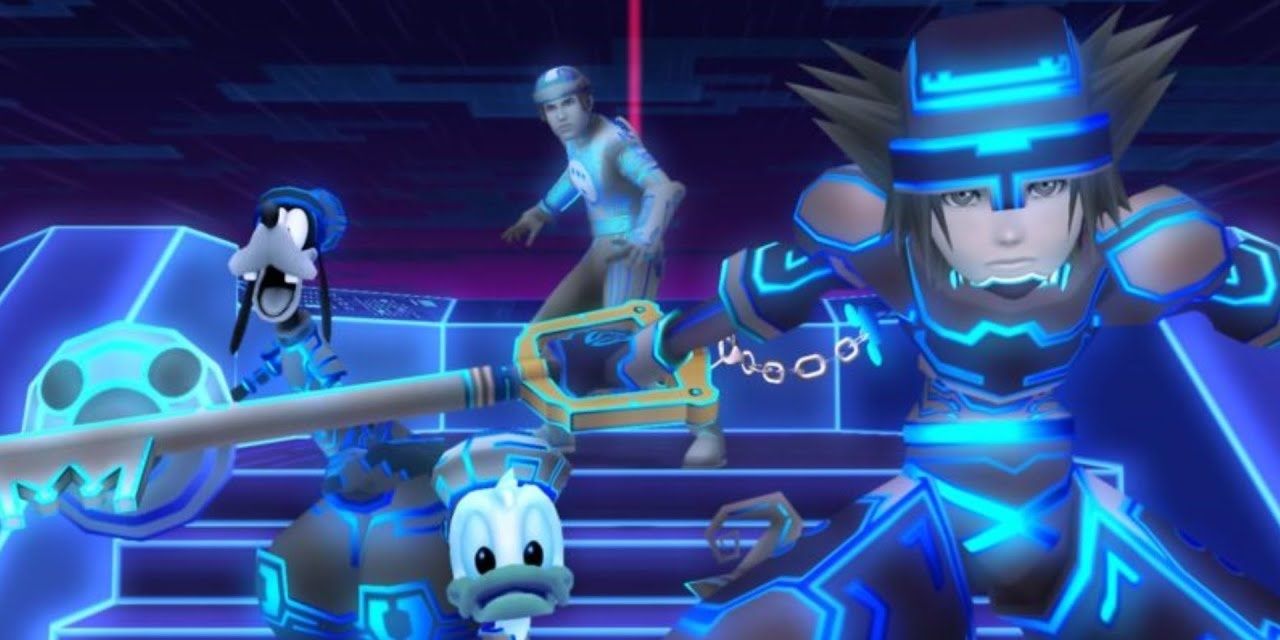 Goofy, Donald, Tron, and Sora in Kingdom Hearts 2