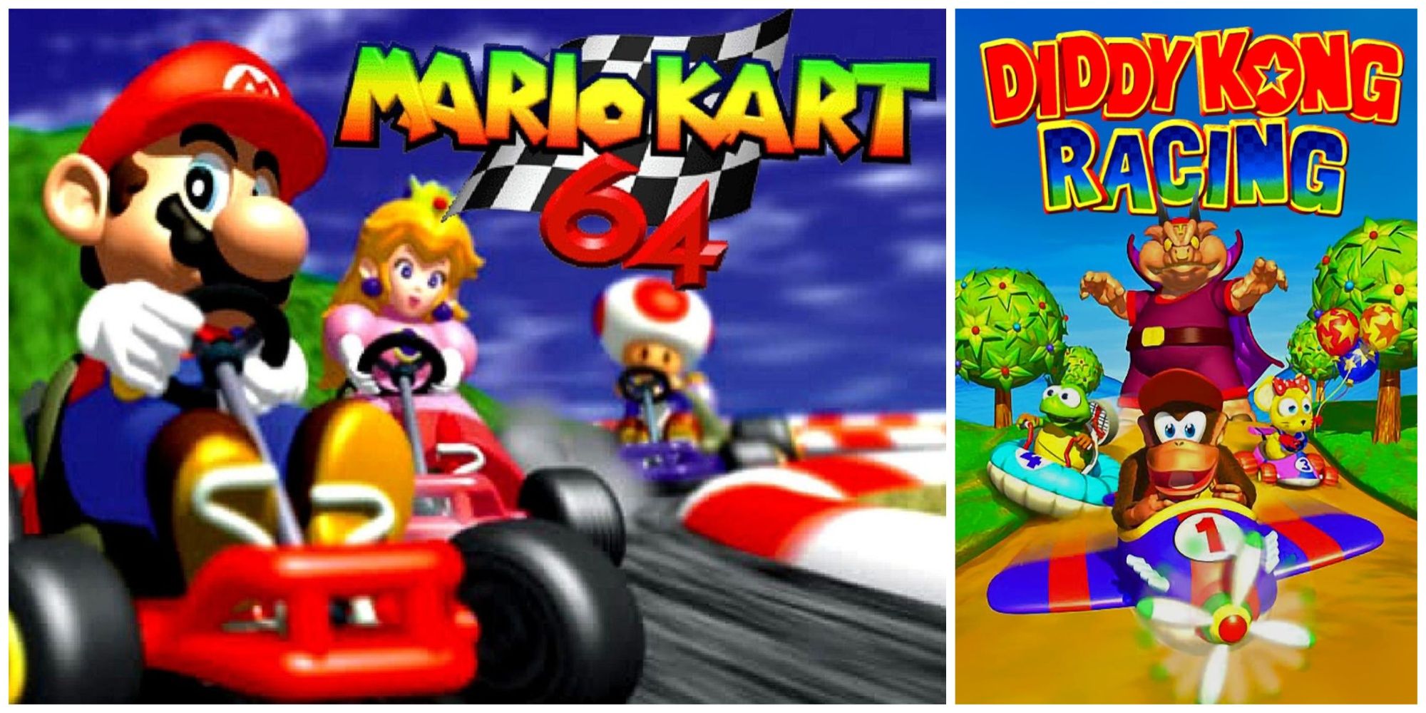 Collage featuring cover art: Nintendo 64 (left) and Diddy Kong Racing (right)