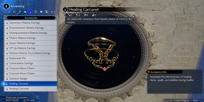 Healing Carcanet accessory in Final Fantasy 7 Rebirth
