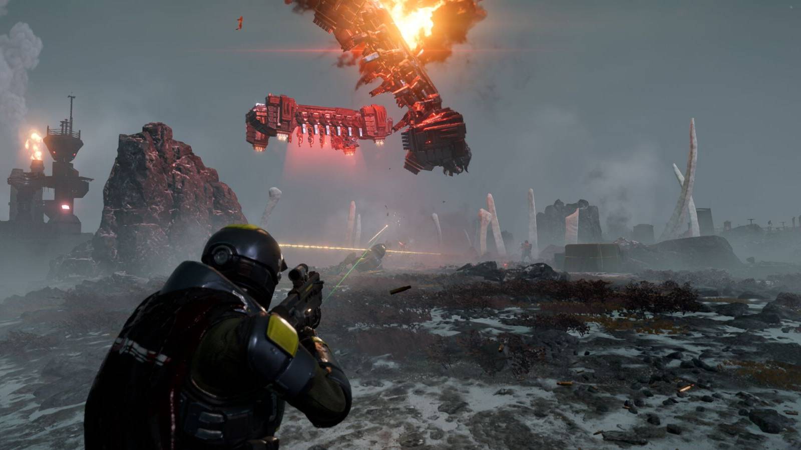 Helldivers 2 character with a weapon