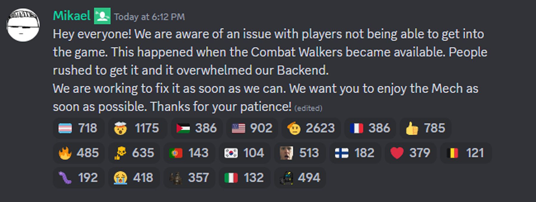 Helldivers 2 Mikael Discord server issue Combat Walkers