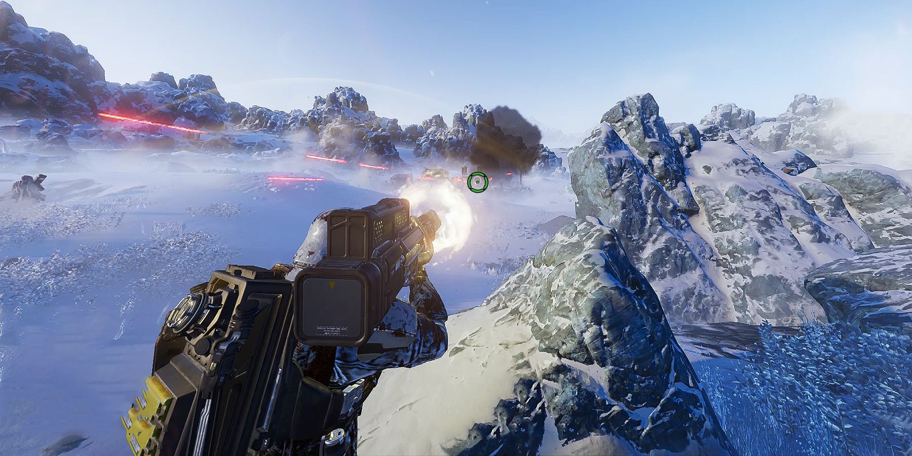A player using a Quasar Cannon in Helldivers 2