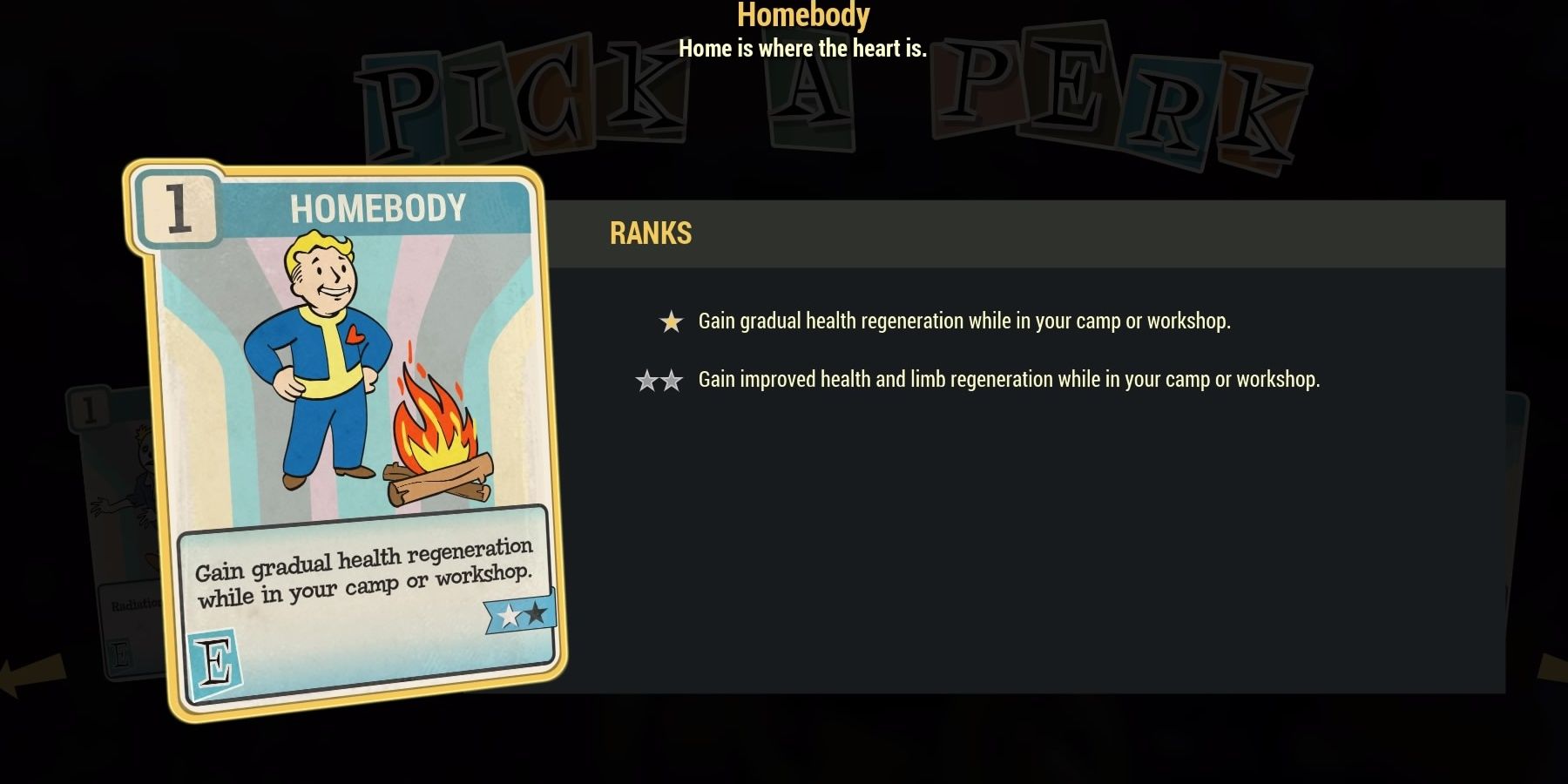 Fallout 76 Homebody Perk Card