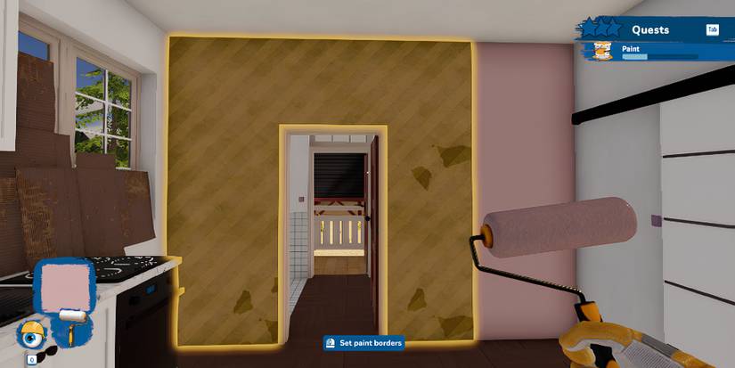 A player painting a wall in House Flipper 2