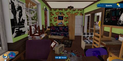 Player holding a vacuum in House Flipper 2