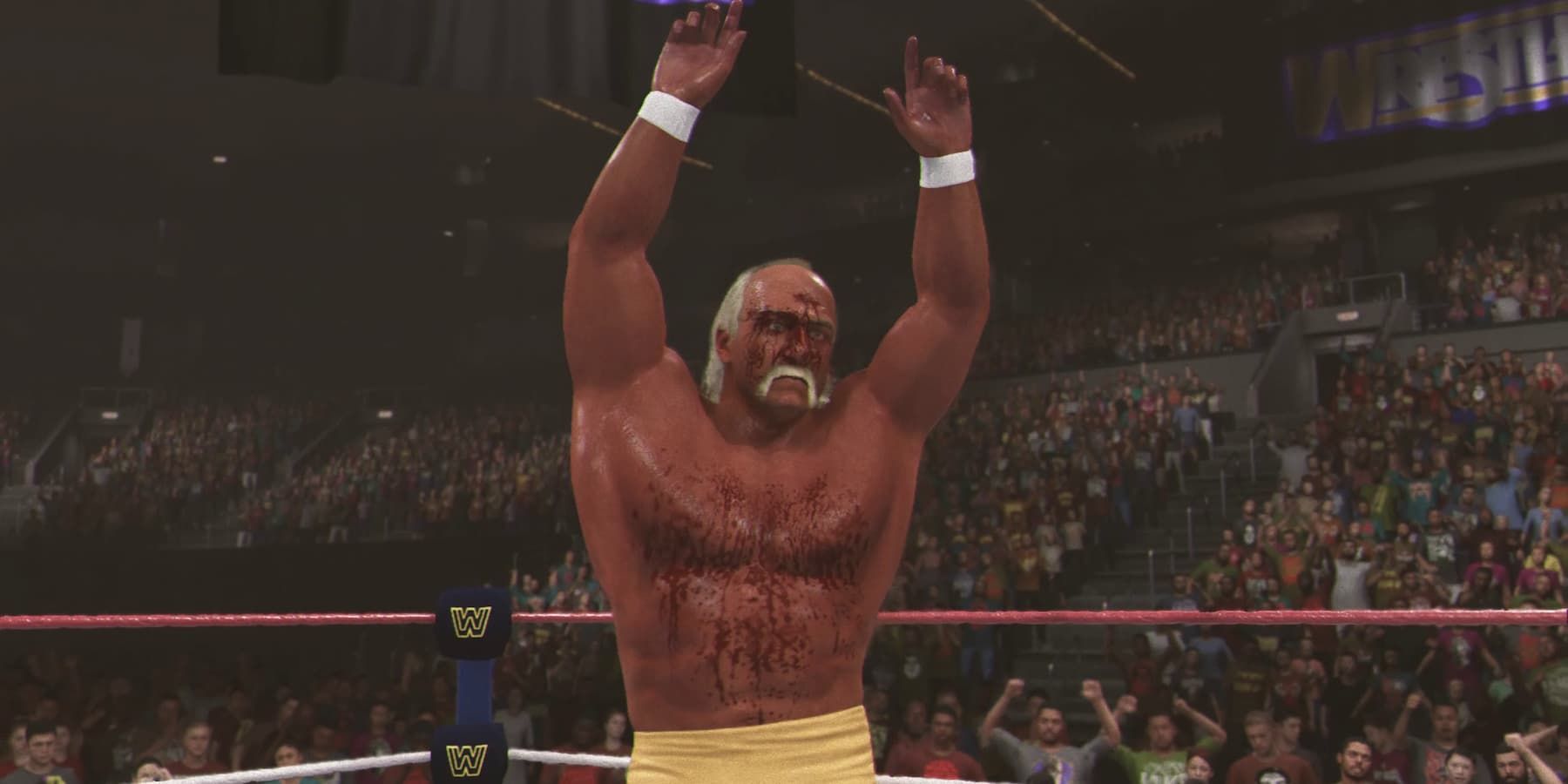 hulk hogan celebrating a win wwe 2k24