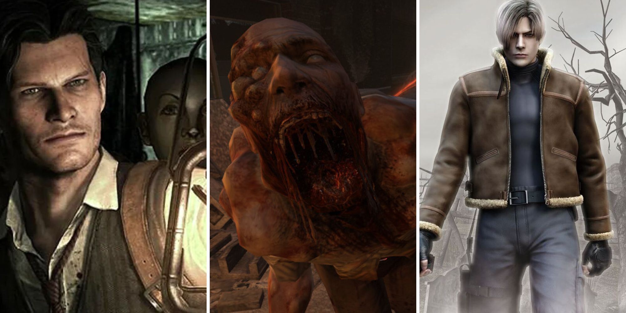 A grid of the horror games The Evil Within / F.E.A.R 2: Project Origins / Resident Evil 4 HD