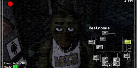 Chica looking at the camera in Five Nights at Freddy’s