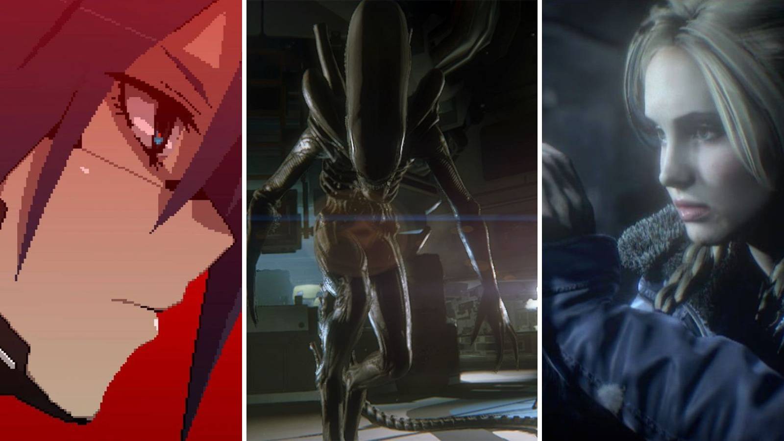 A grid showing the PS4 horror games Signalis, Alien: Isolation, and Until Dawn
