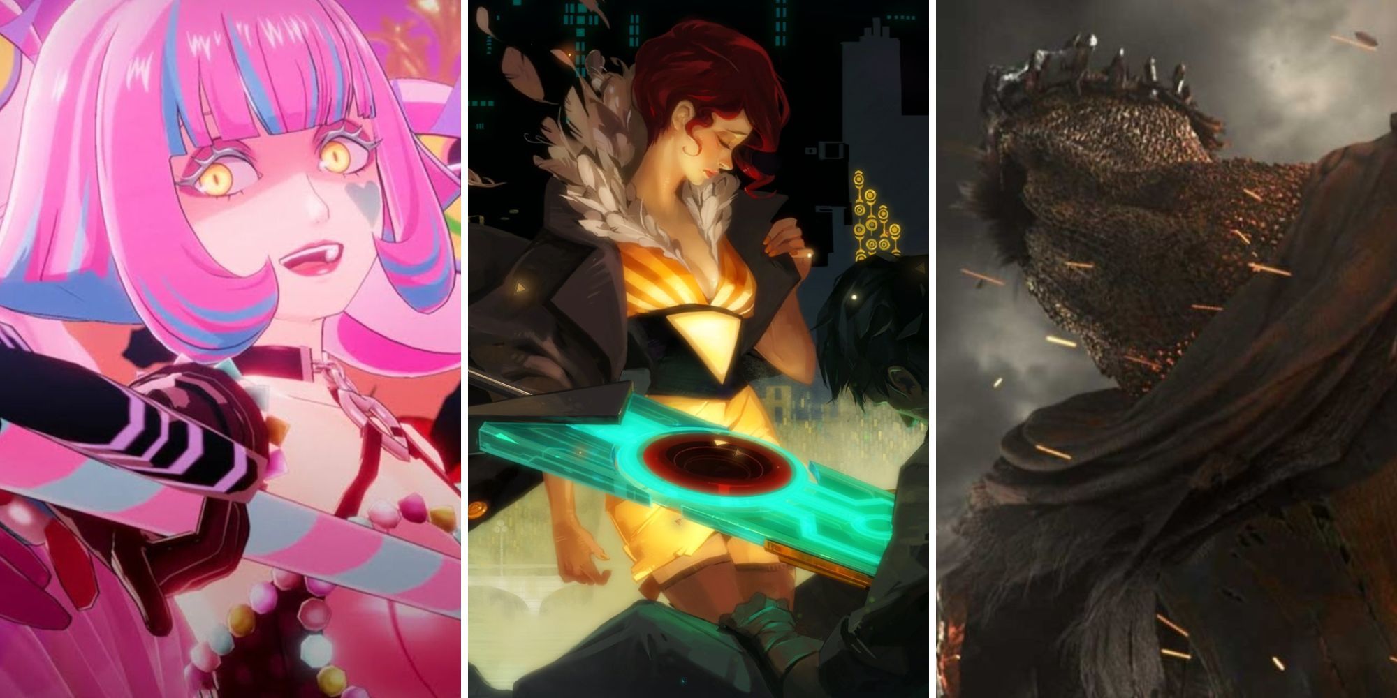 A grid showing the three RPGs Persona 5 Strikers, Transistor, and Dark Souls 3