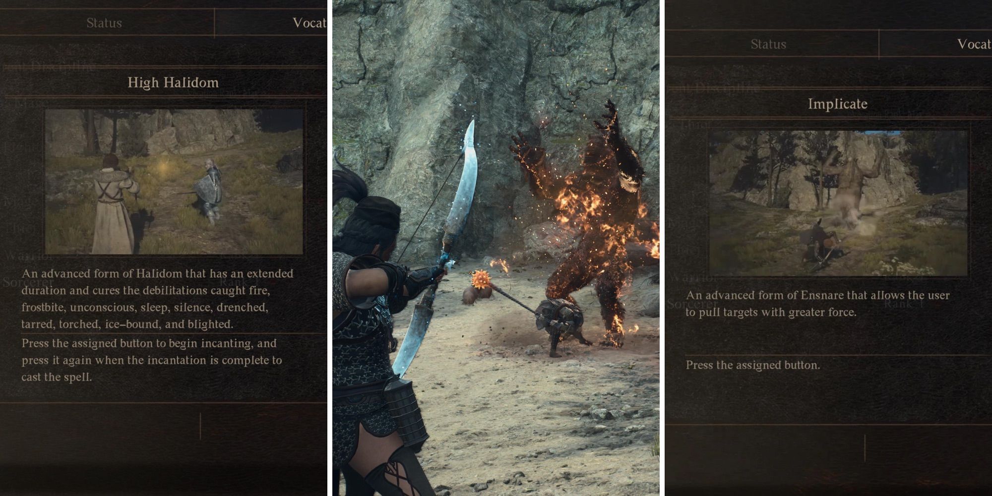 A grid showing two skills and a battle in Dragon’s Dogma 2