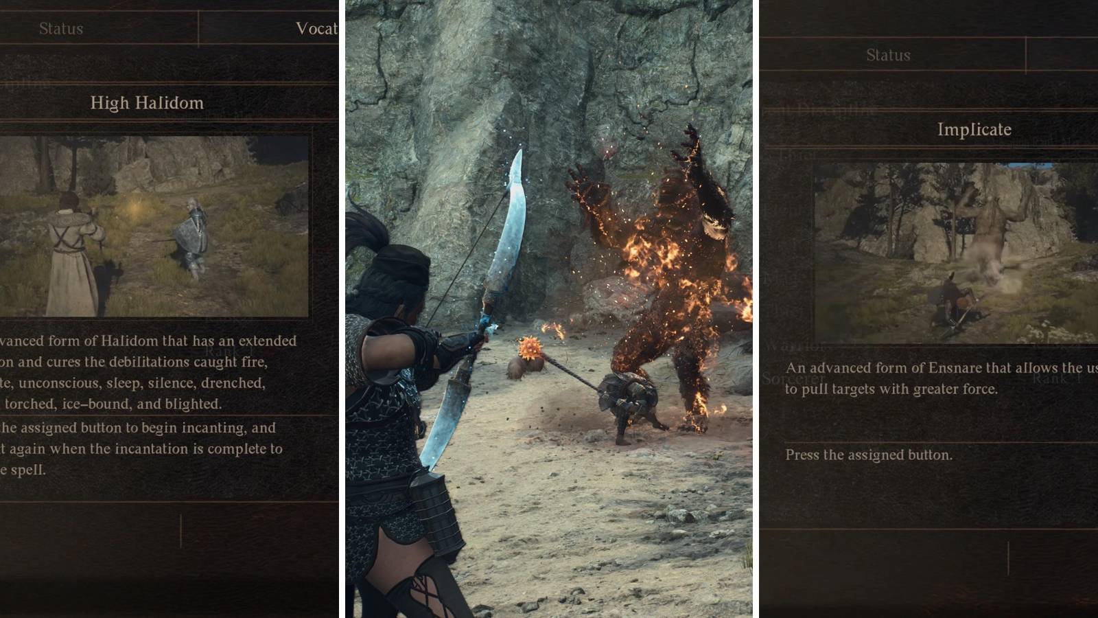 A grid showing two skills and a battle in Dragon’s Dogma 2