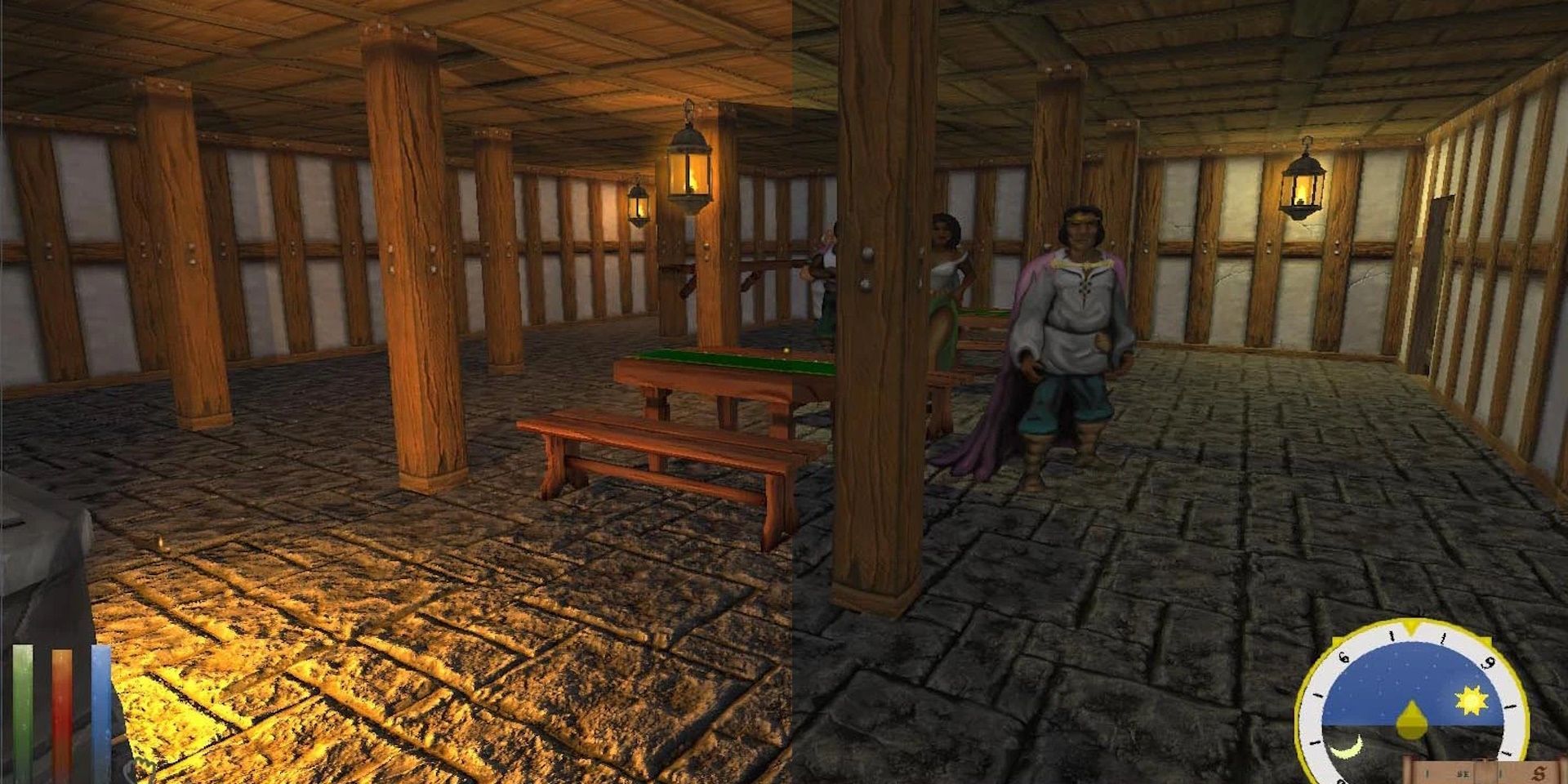 Comparing lighting with (left side) and without (right side) Improved Interior Lighting in Daggerfall Unity 