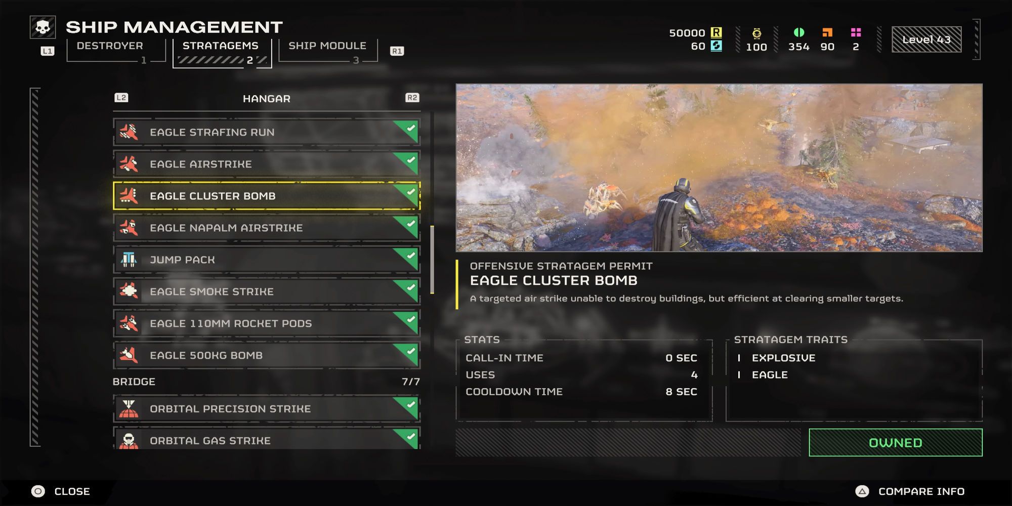 Menu Description For Eagle Cluster Bomb