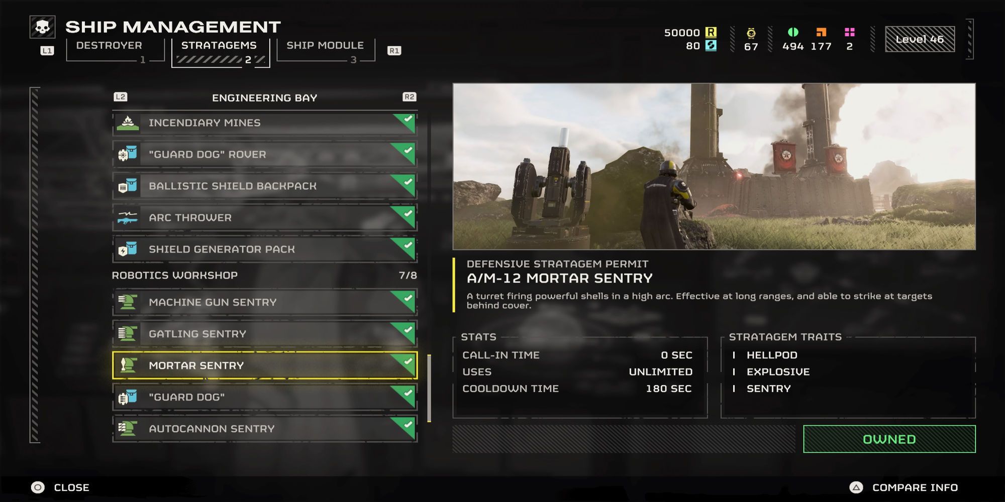 Menu Description For Mortar Sentry