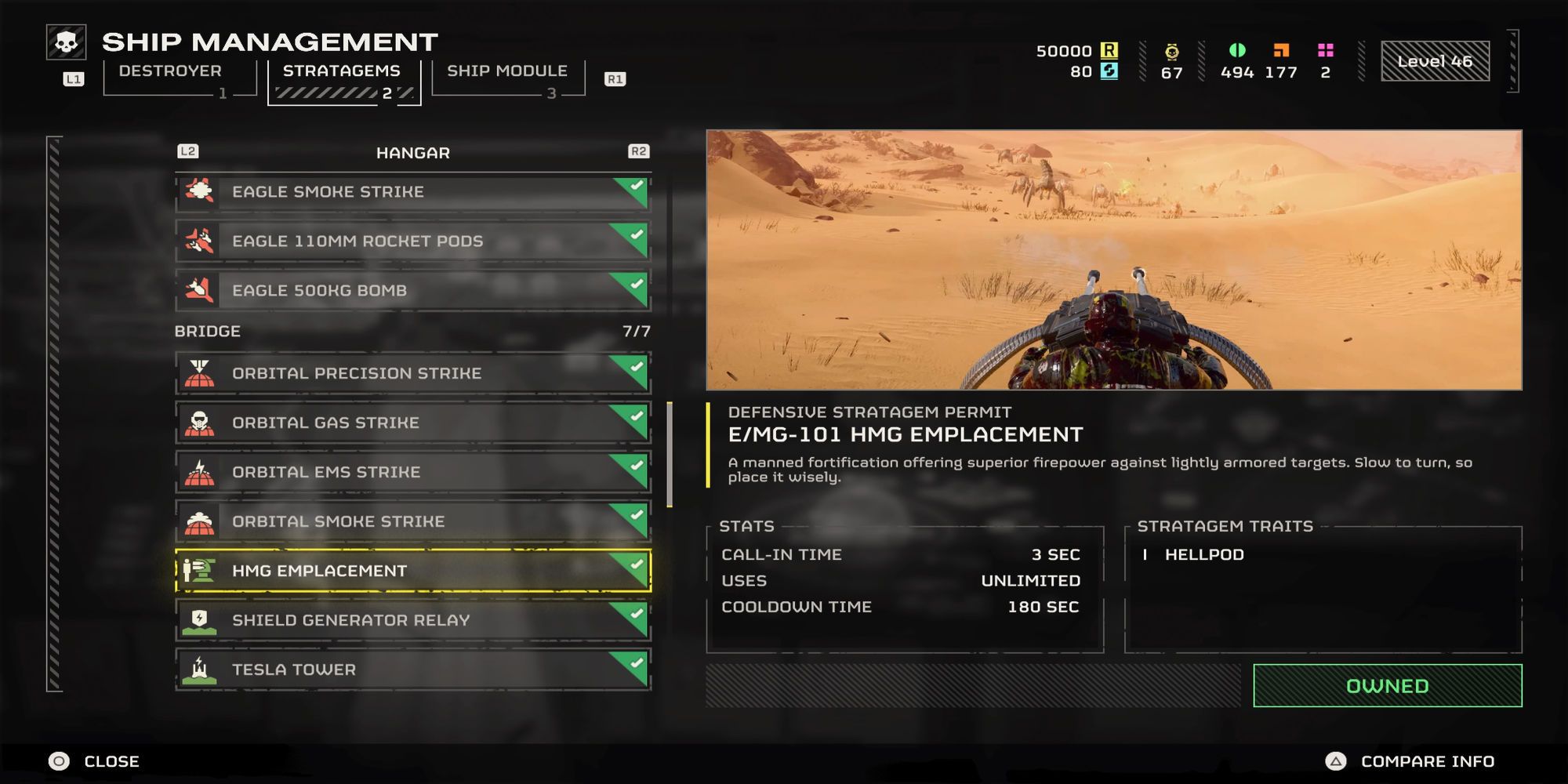 Menu Description For HMG Emplacement