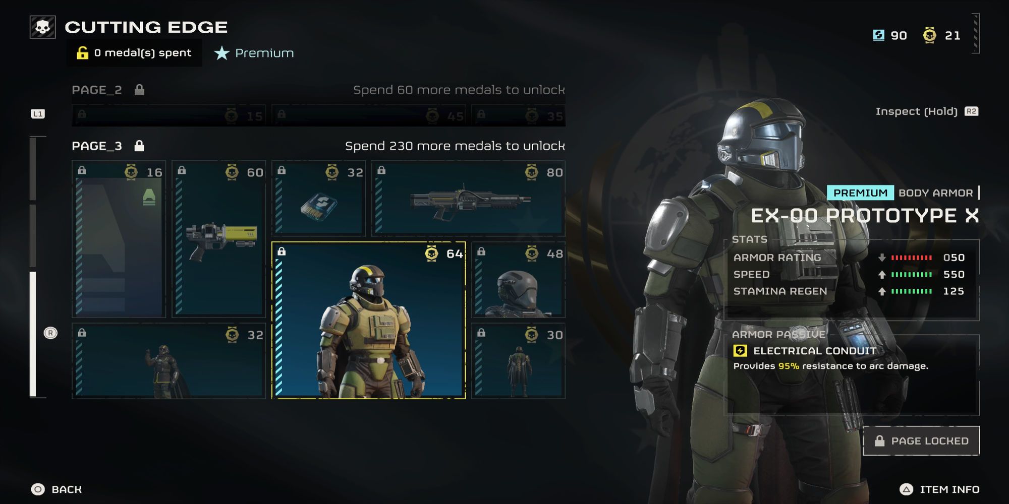 Stats for the Prototype X Armor in Helldivers 2