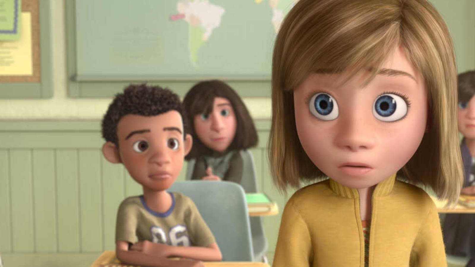 Riley sitting in a classroom in Inside Out