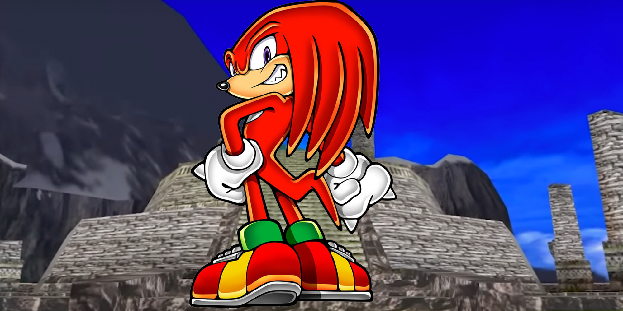 Official art of knuckles next to the emerald altar from sonic adventure