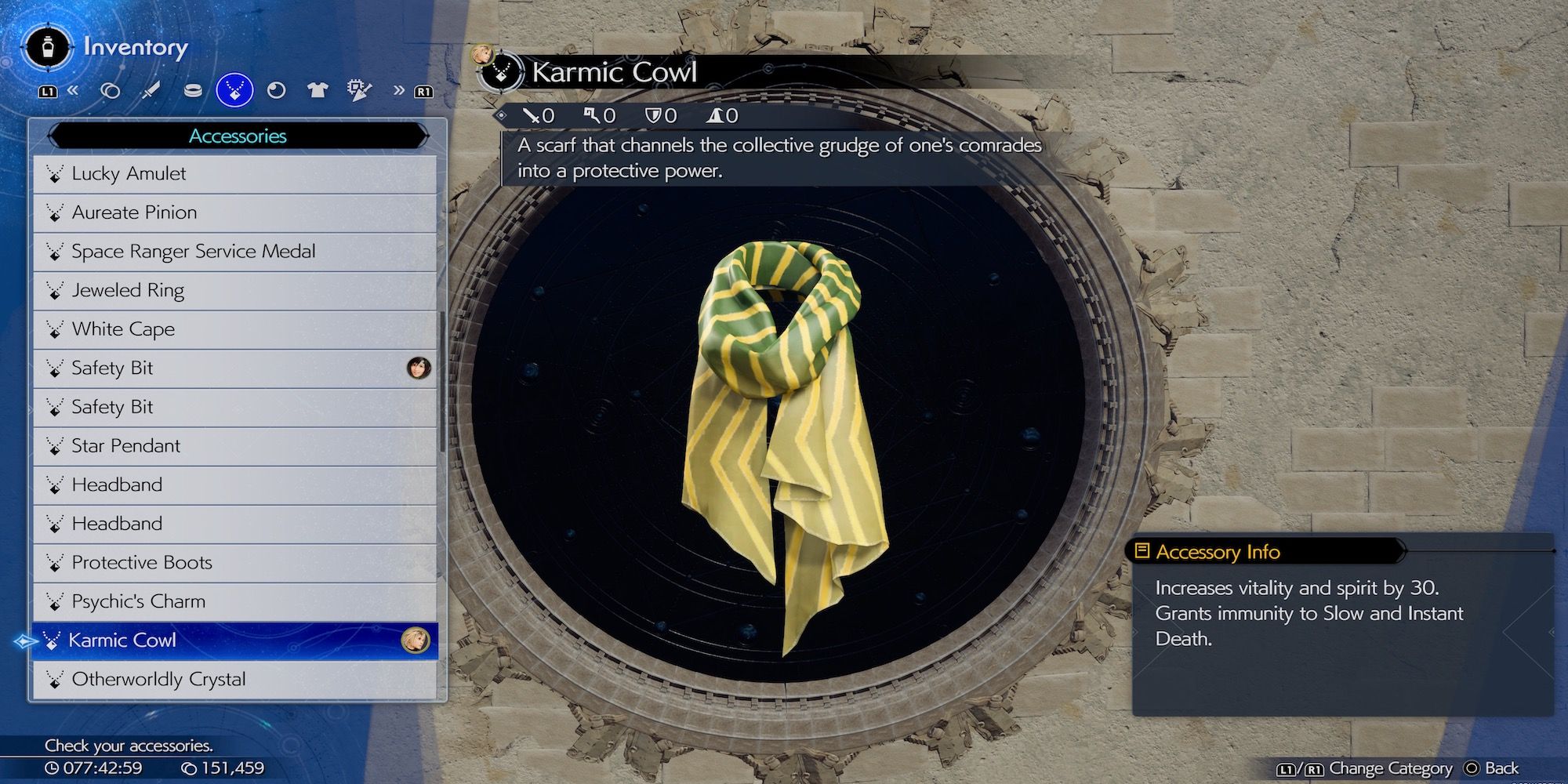 Karmic Cowl accessory in Final Fantasy 7 Rebirth