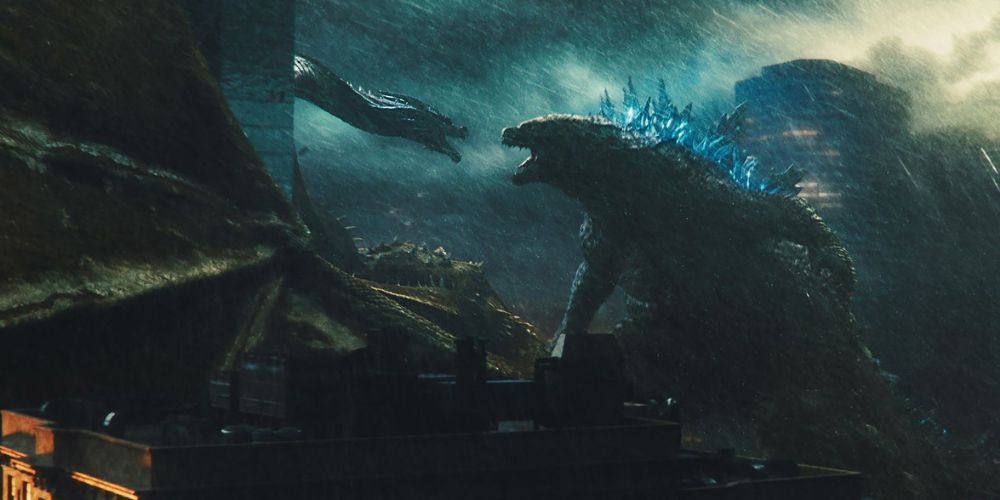 King Ghidorah and Godzilla fighting in Boston.