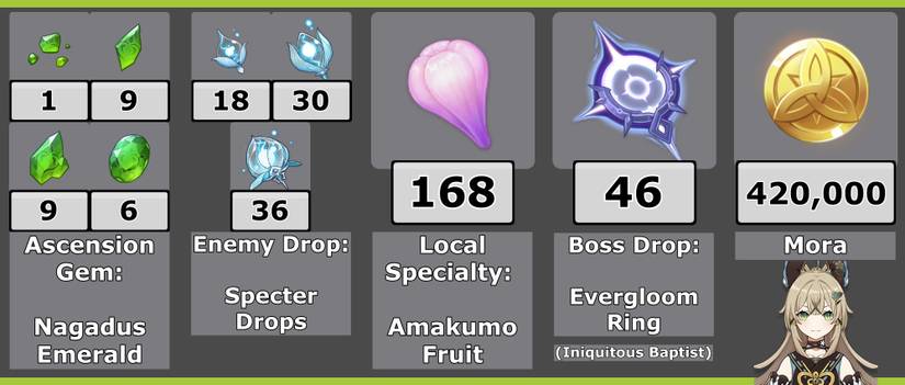 Kirara Ascension Material Totals - Genshin Impact