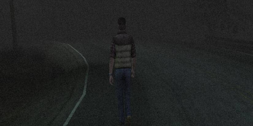 travis walking towards silent hill