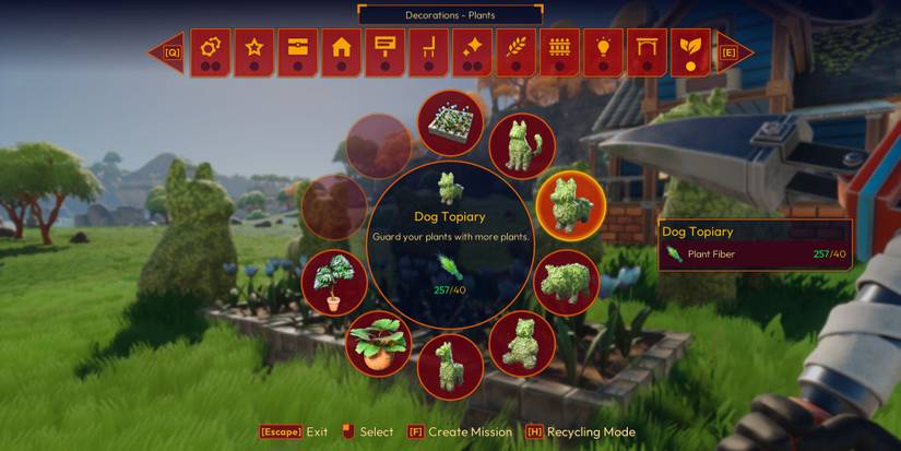 Selecting a decoration to build in Lightyear Frontier