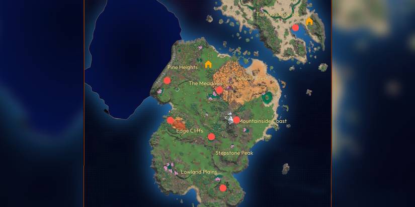 A map of Lightyear Frontier with all the alien bases highlighted in red