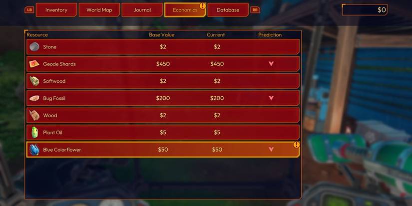 the economics tab in lightyear frontier for checking price fluctuations.