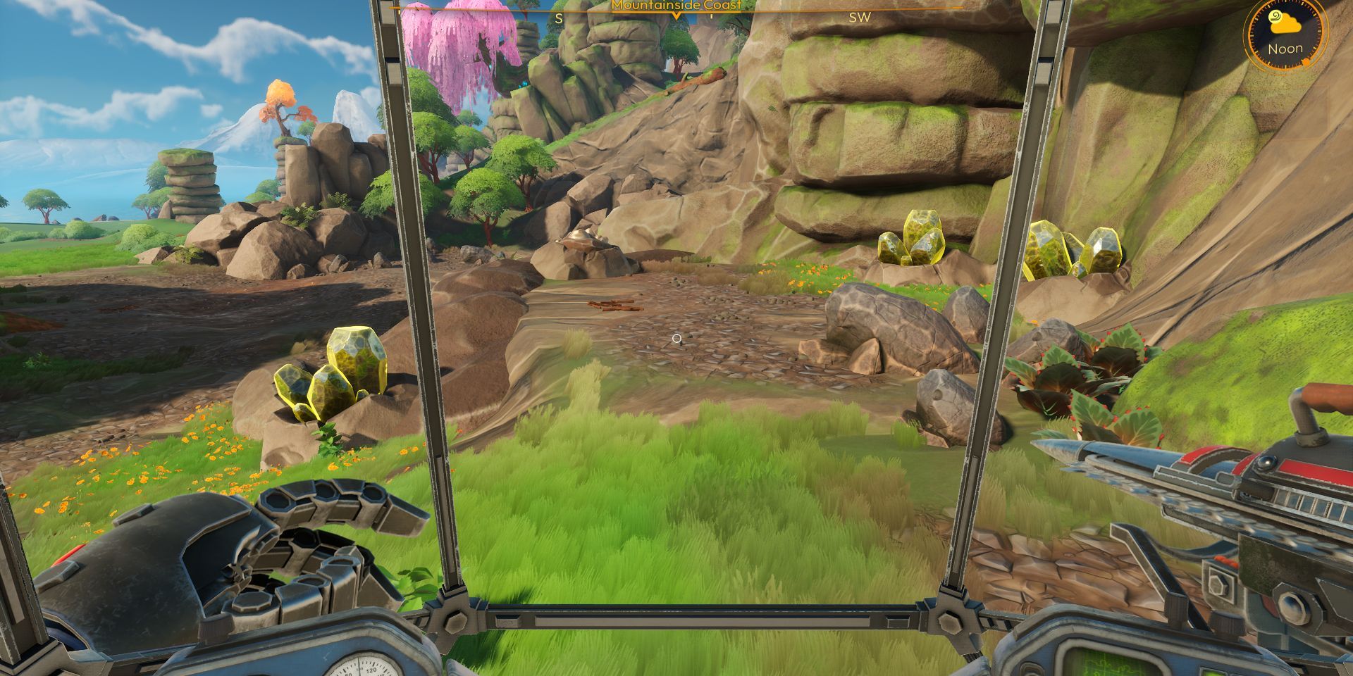 Many yellow crystals surround the player Lightyear Frontier