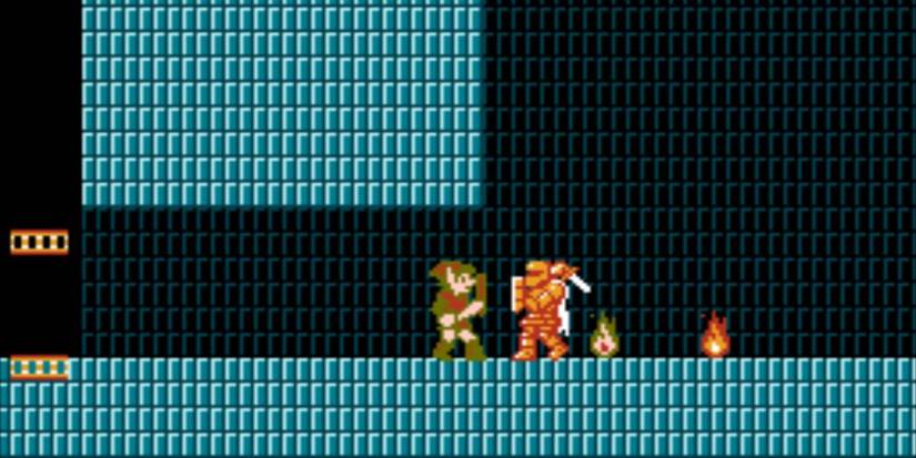 Link fighting a Darknut in Zelda 2.
