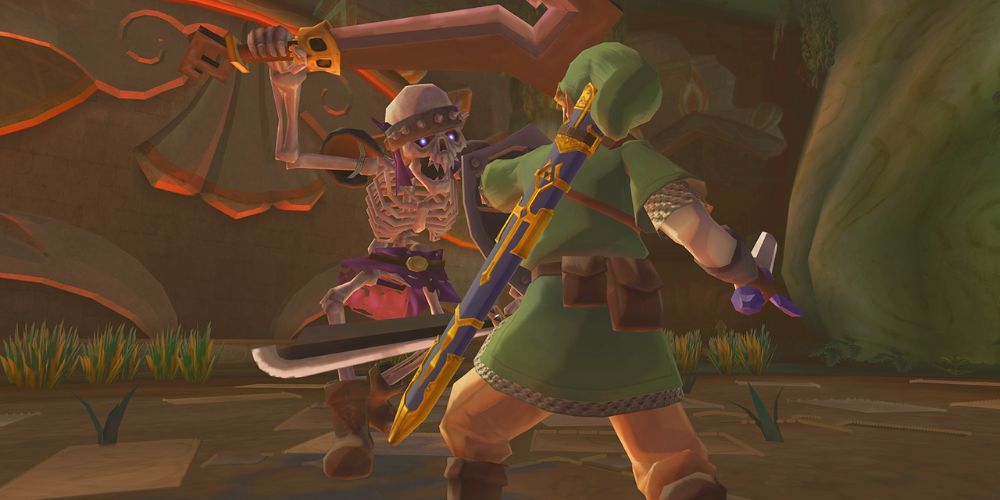 Link fighting a Stalfos.