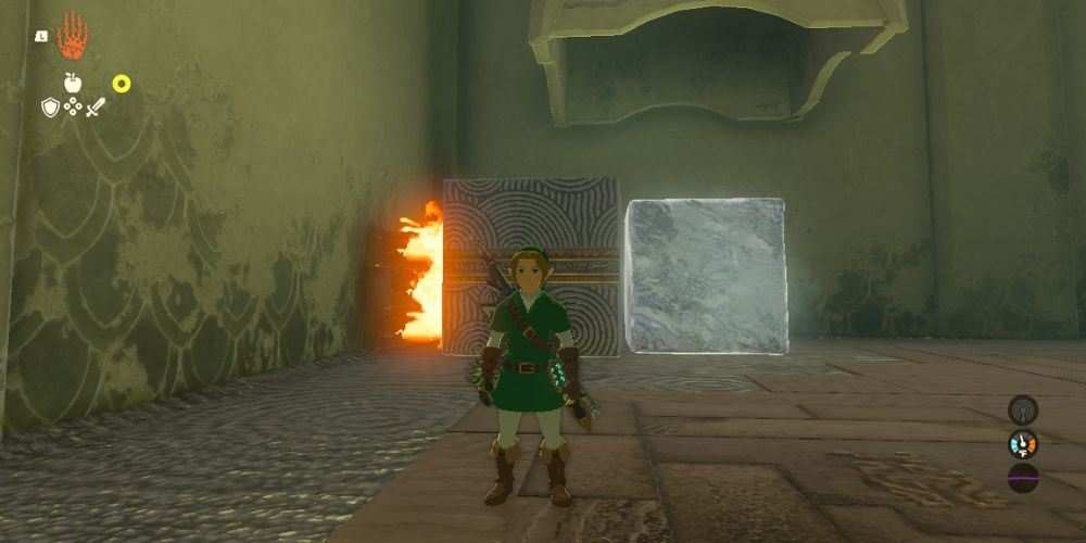 Link preventing the fire from melting the ice in the Tadarok Shrine.