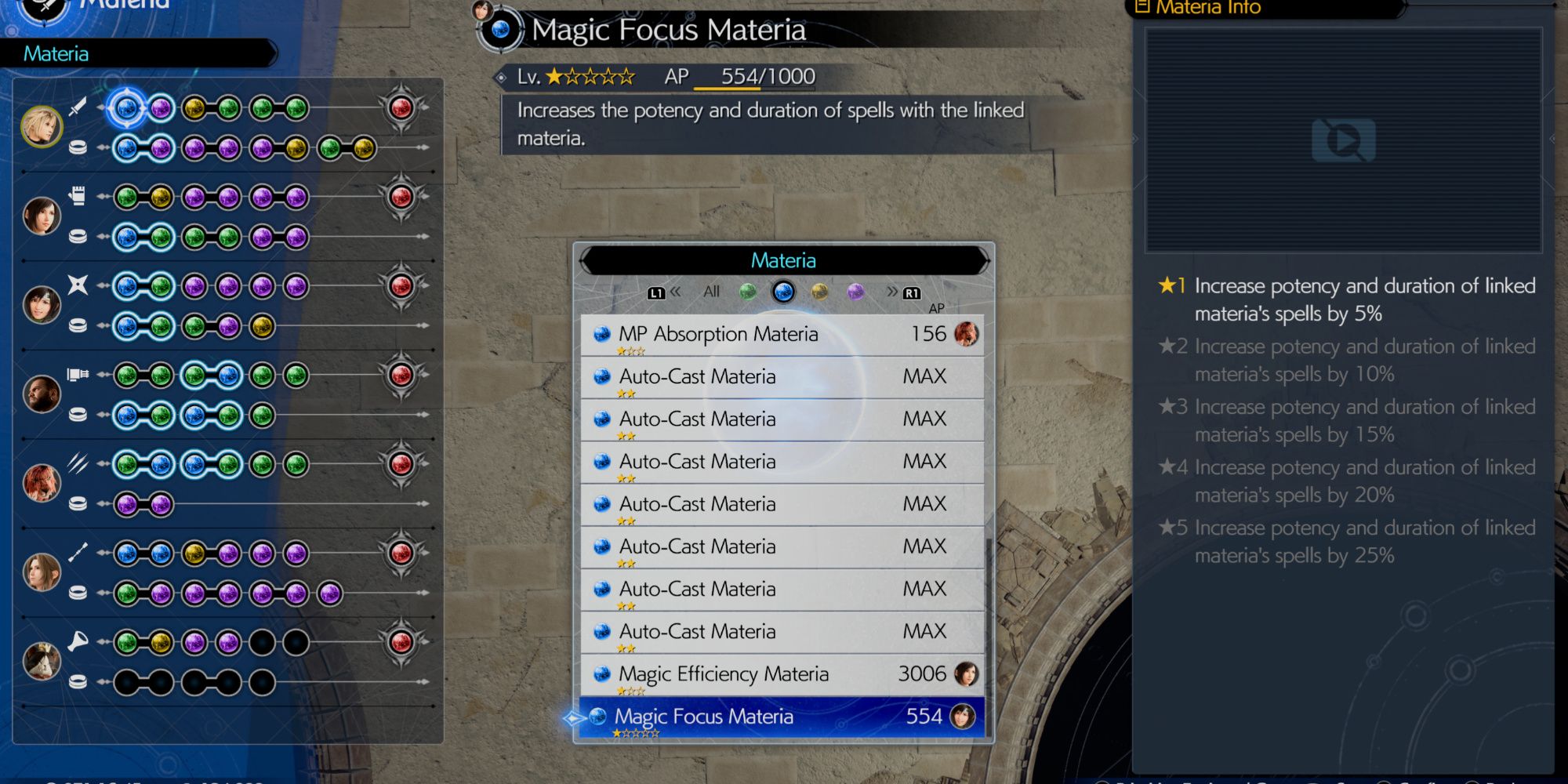 Magic Focus Materia in Final Fantasy 7 Rebirth