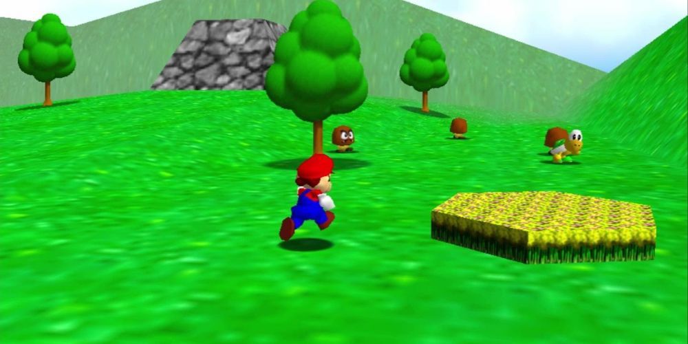 Mario exploring Bob-Omb Battlefield.